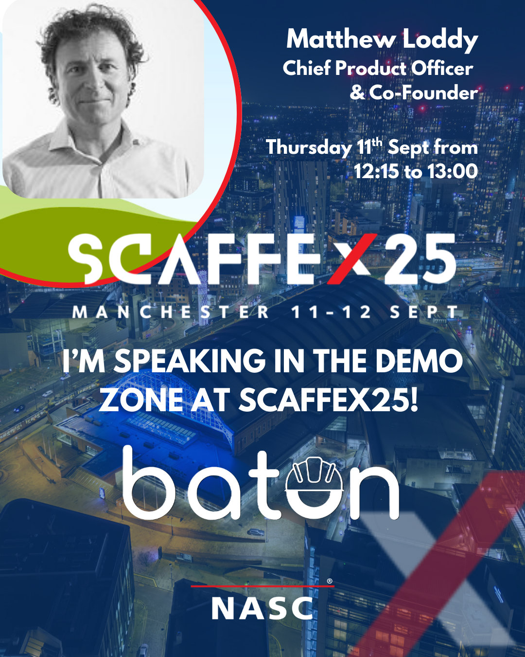 Matthew Loddy presenting Baton at Scaffex 2025